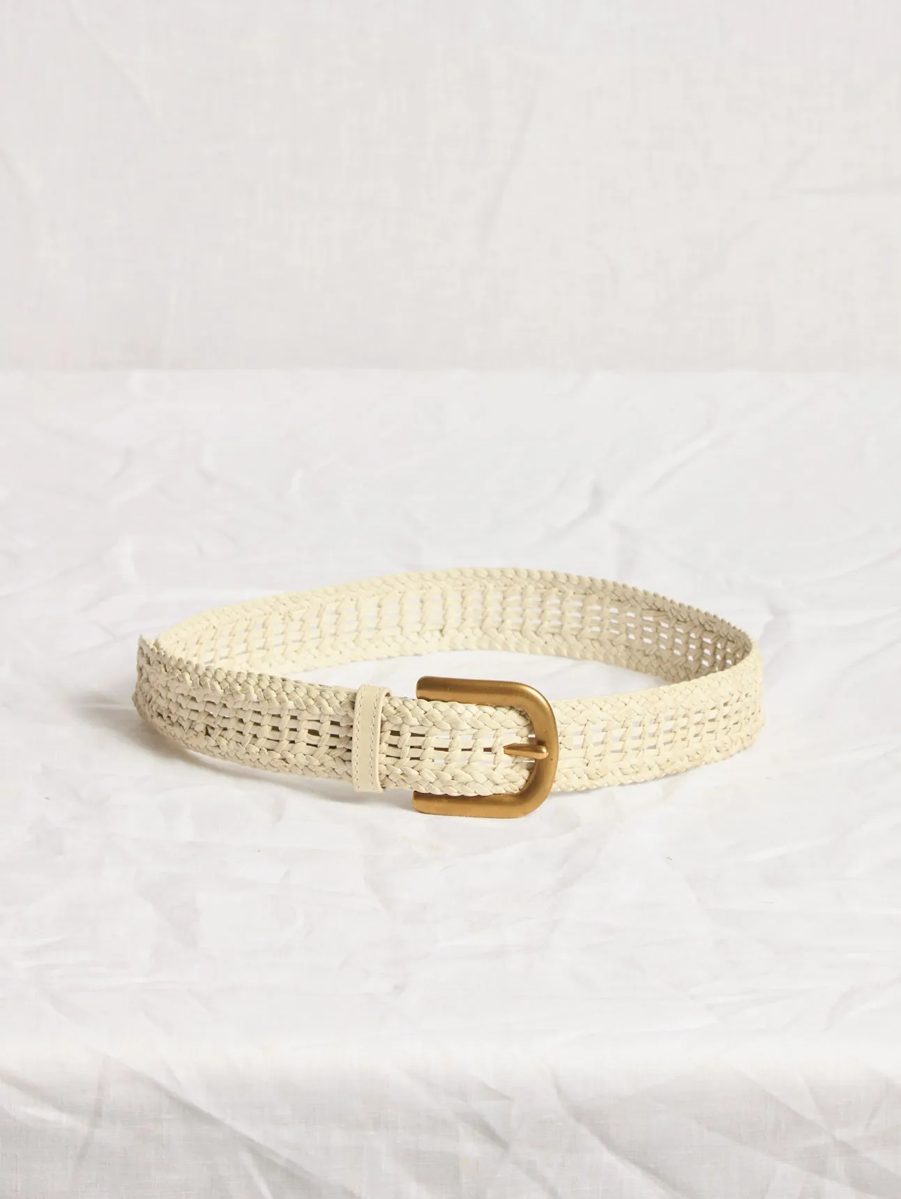 Sam Braided Belt in Ivory Leather