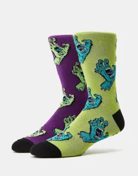 Santa Cruz Multi Hand 2 Pack Crew Socks - Purple & Green