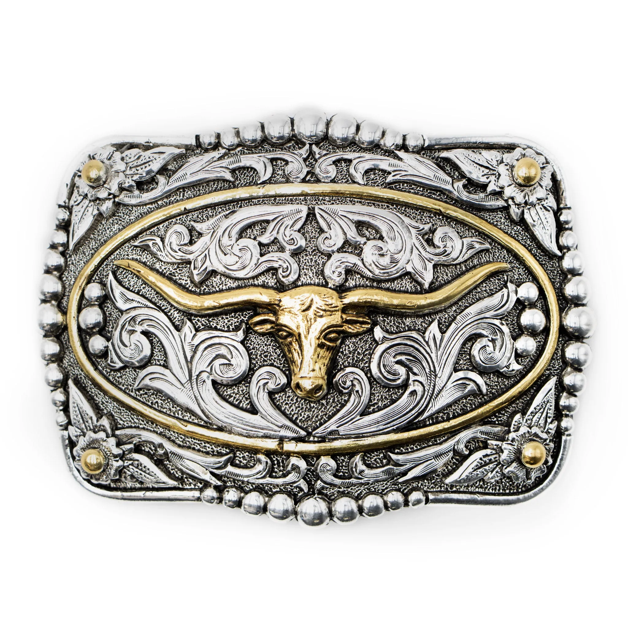 Scrolled Longhorn with Gold Ring Buckle