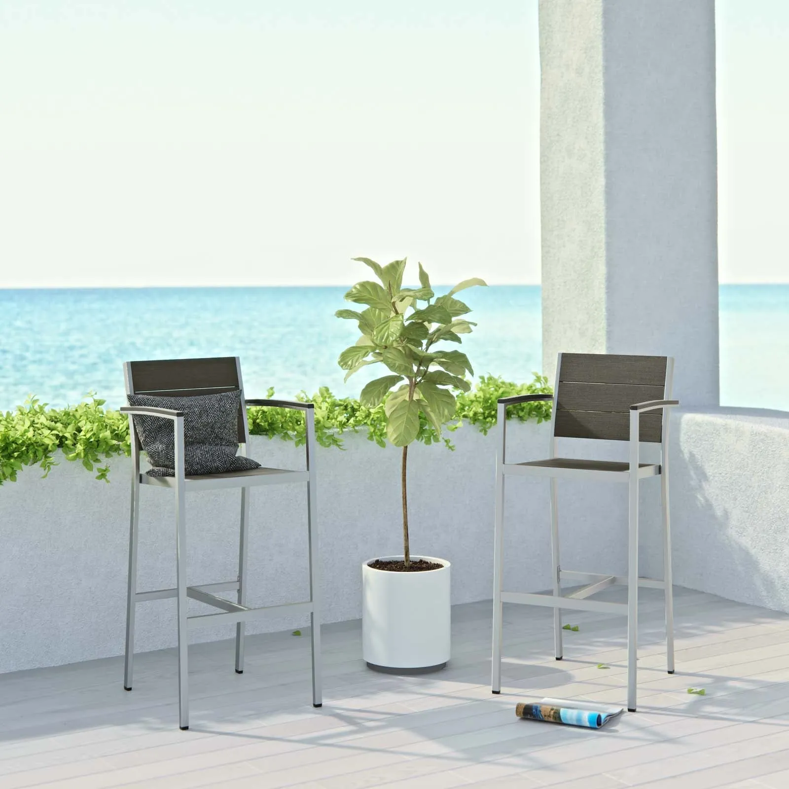 Shore Bar Stool Outdoor Patio Aluminum Set of 2 by Modway