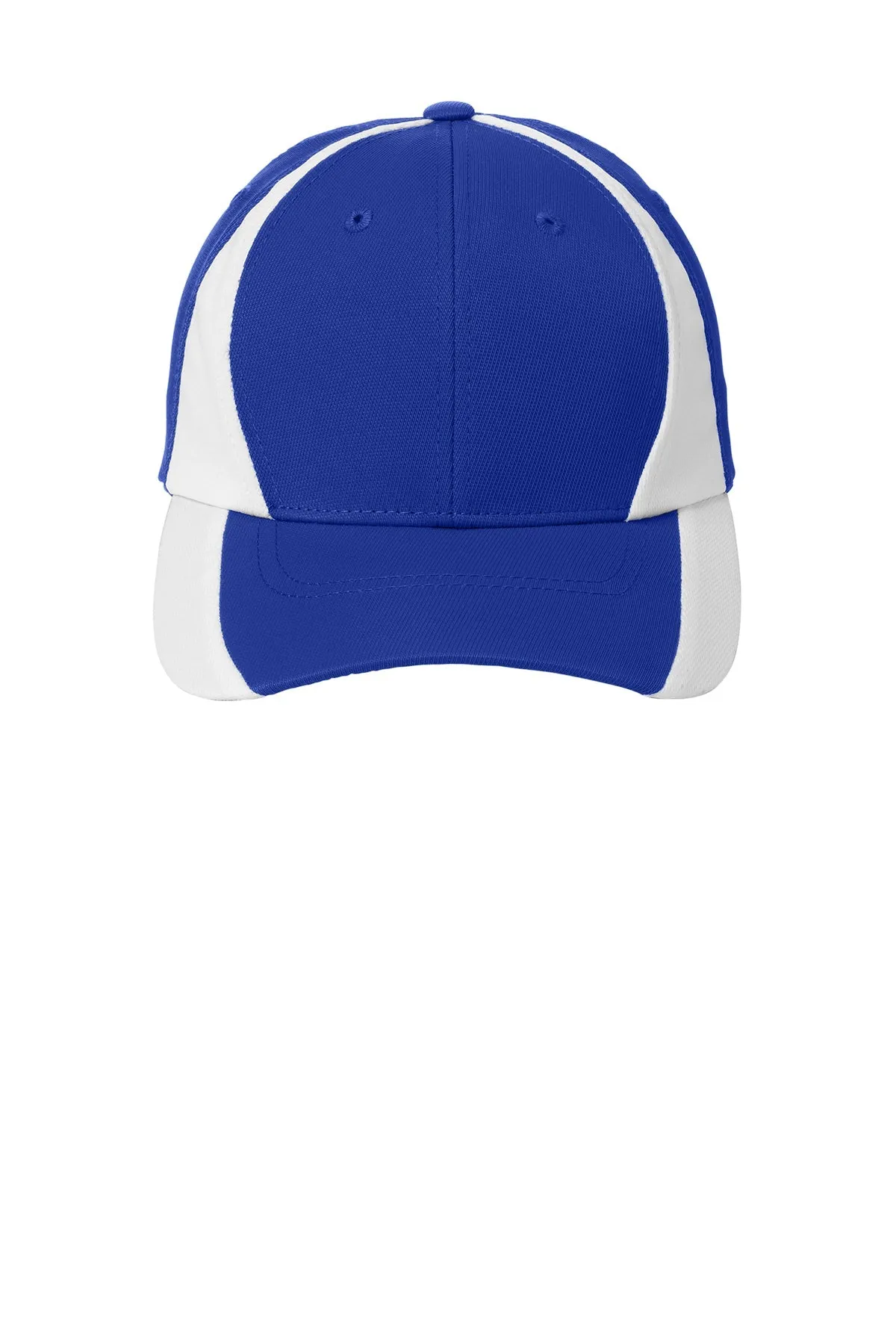 Sport-Tek Dry Zone Nylon Branded Colorblock Caps, True Royal/White