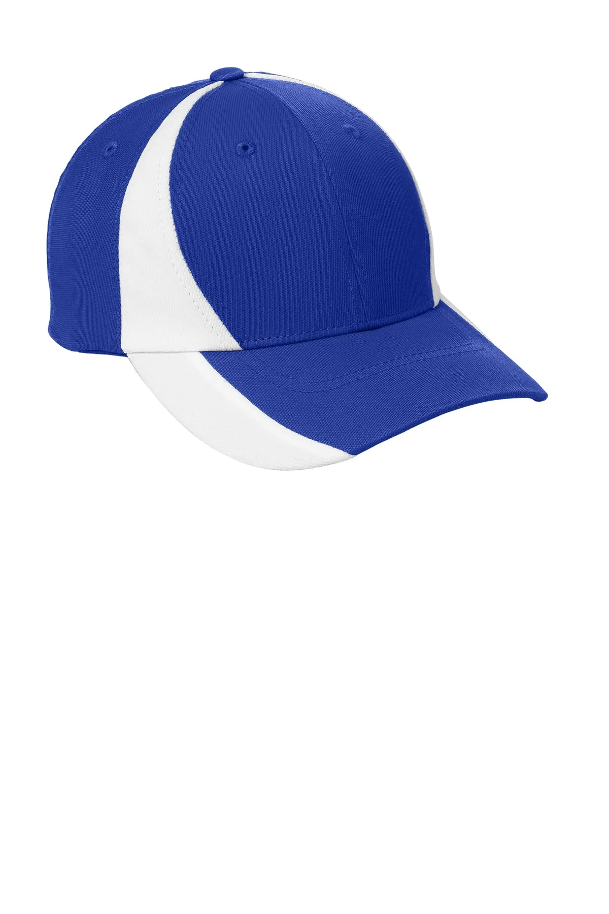 Sport-Tek Dry Zone Nylon Branded Colorblock Caps, True Royal/White