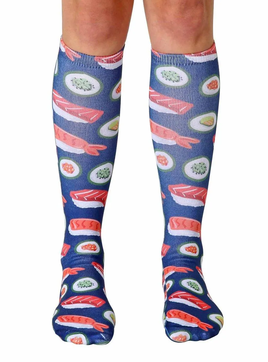 Sushi "I Like It Raw" Photo Print Knee High Socks