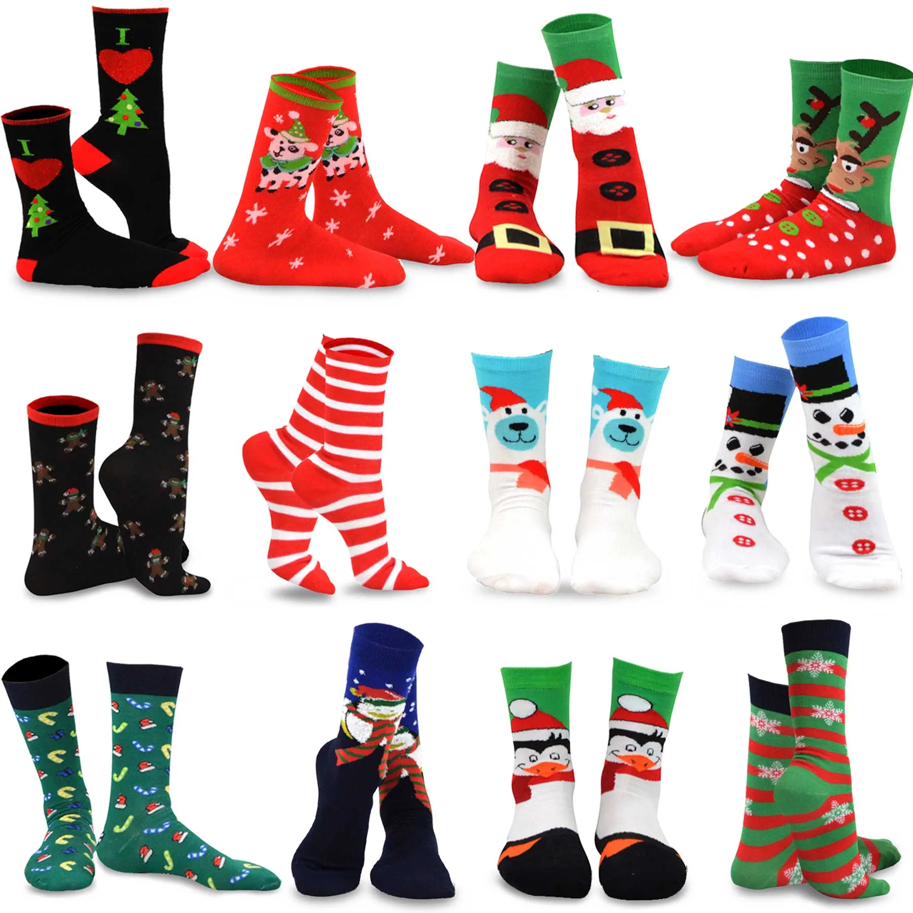 TeeHee Christmas 12-Pack Cotton Socks, Gift Box for Kids Cute