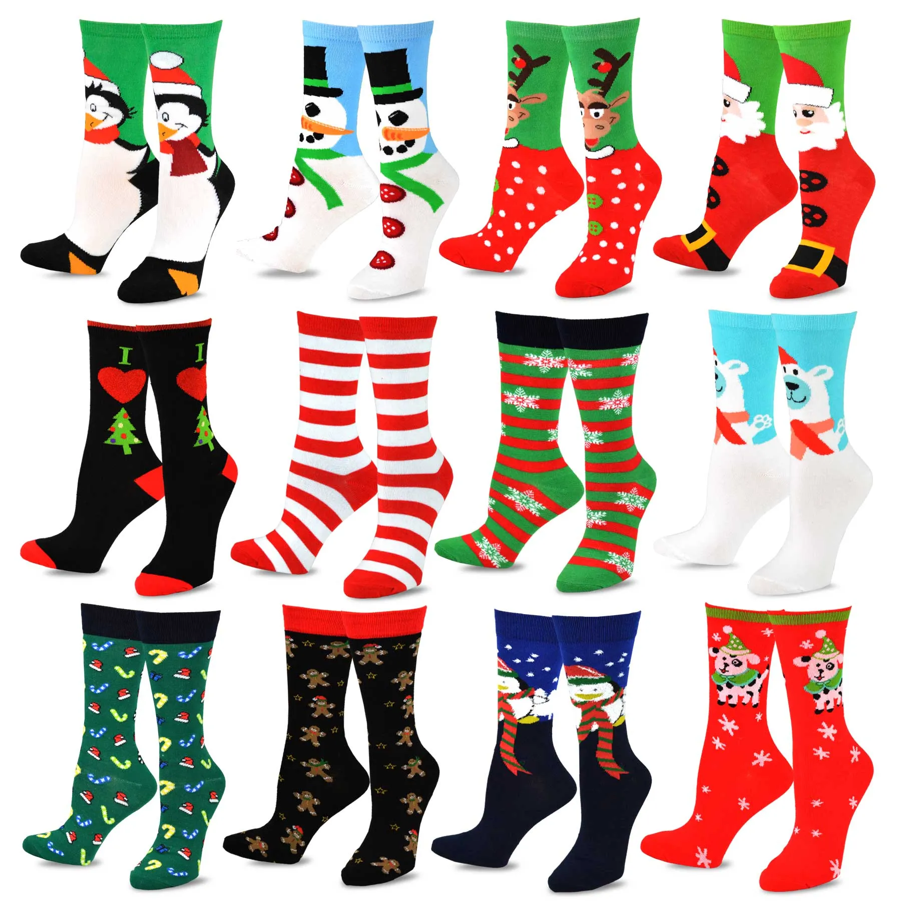 TeeHee Christmas 12-Pack Cotton Socks, Gift Box for Kids Cute