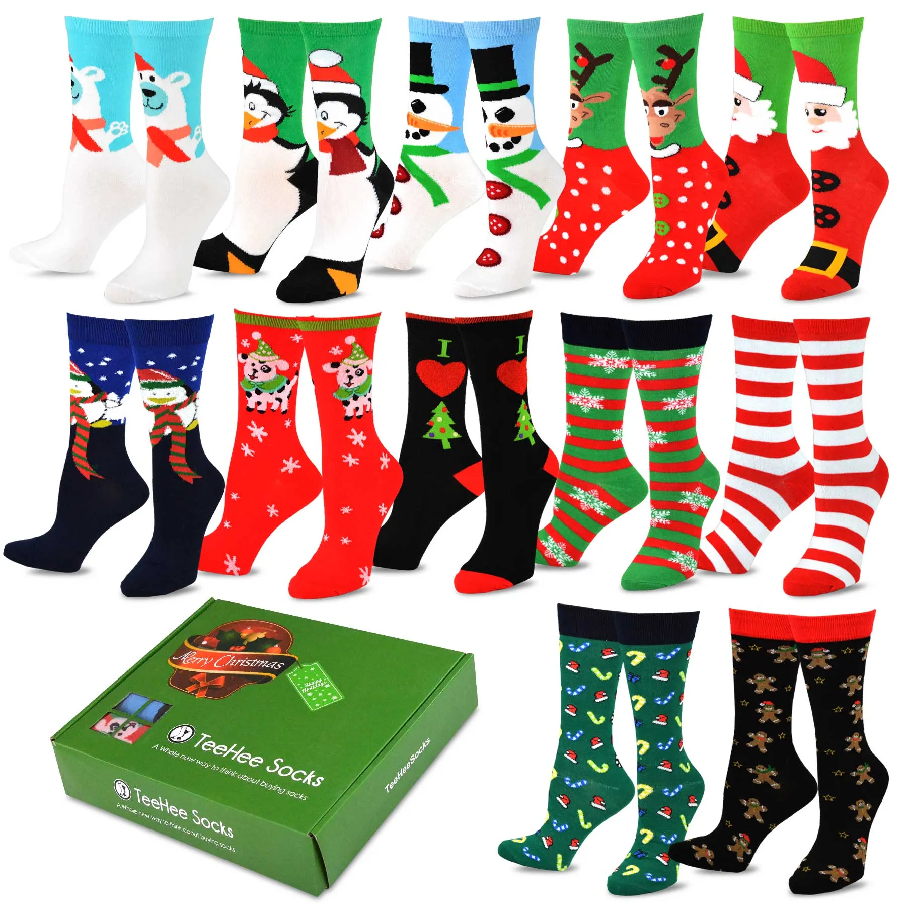 TeeHee Christmas 12-Pack Cotton Socks, Gift Box for Kids Cute