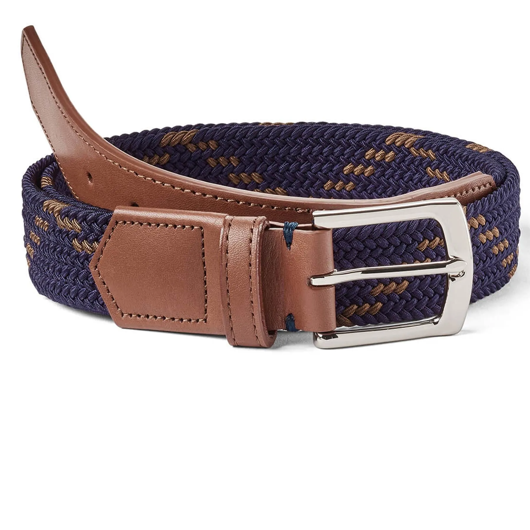 The Fischer Belt Navy/Whiskey Dogleg Stripe - AW24