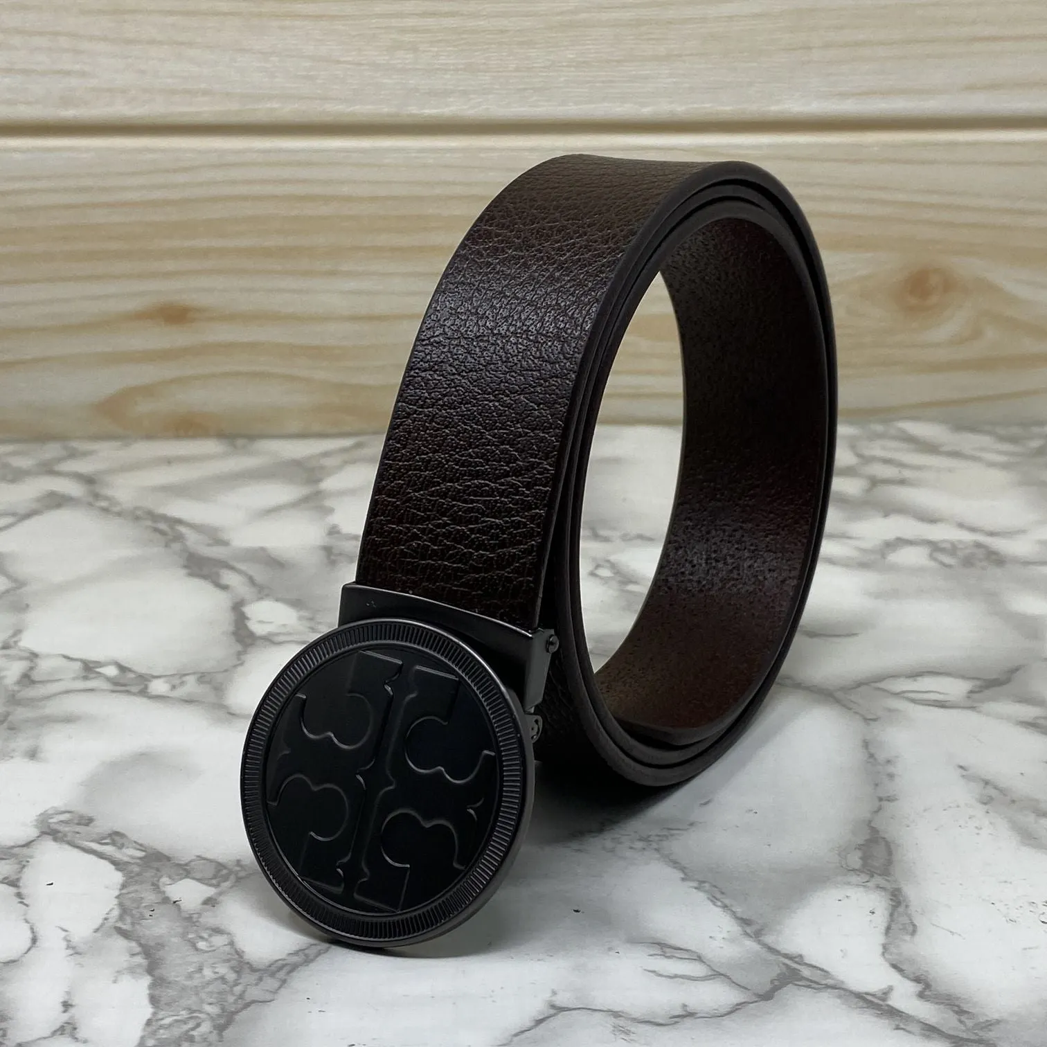 Vintage Round Buckle Belt With Leather Strap-JonasParamount