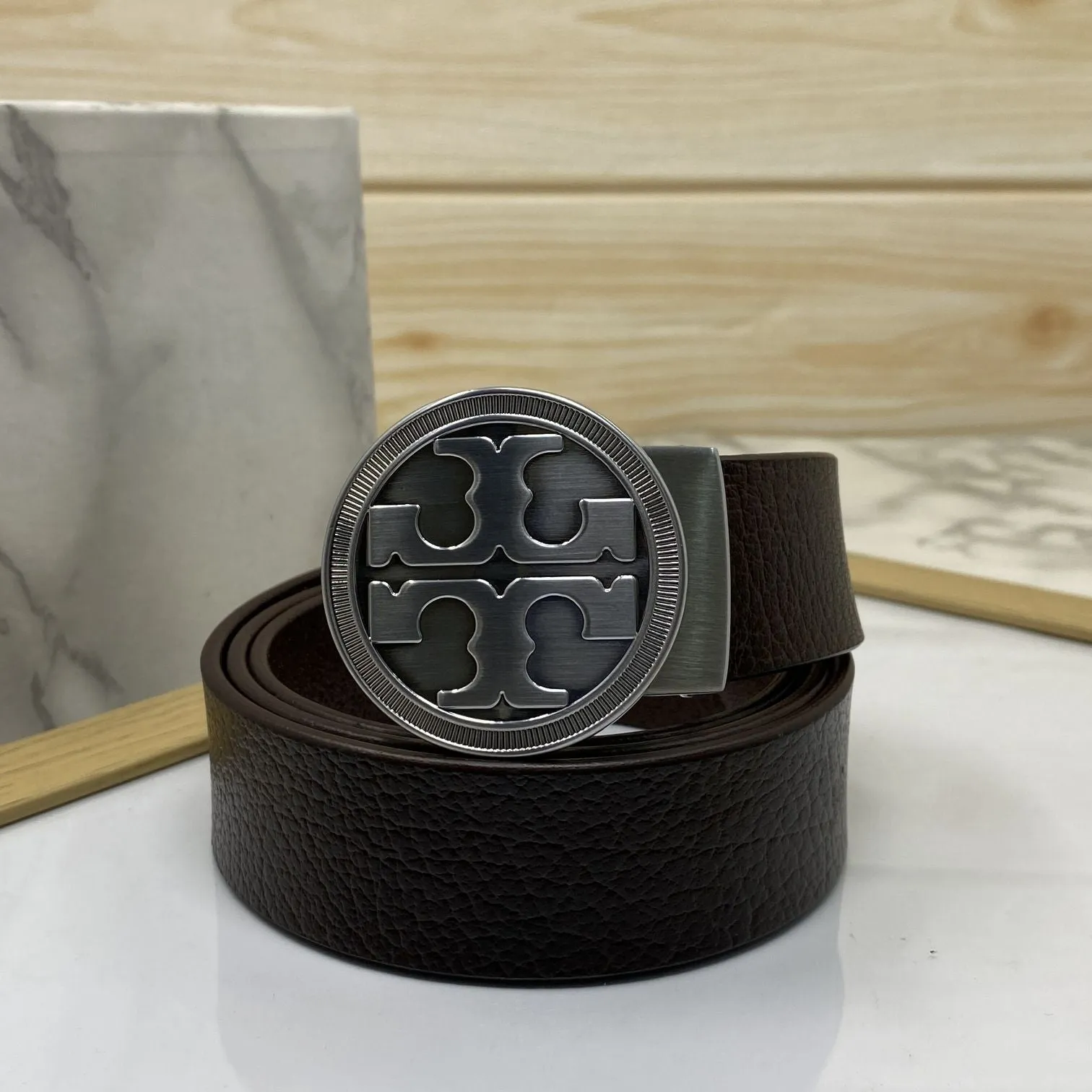 Vintage Round Buckle Belt With Leather Strap-JonasParamount