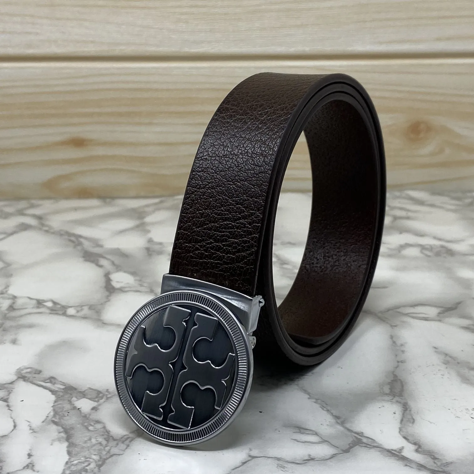 Vintage Round Buckle Belt With Leather Strap-JonasParamount