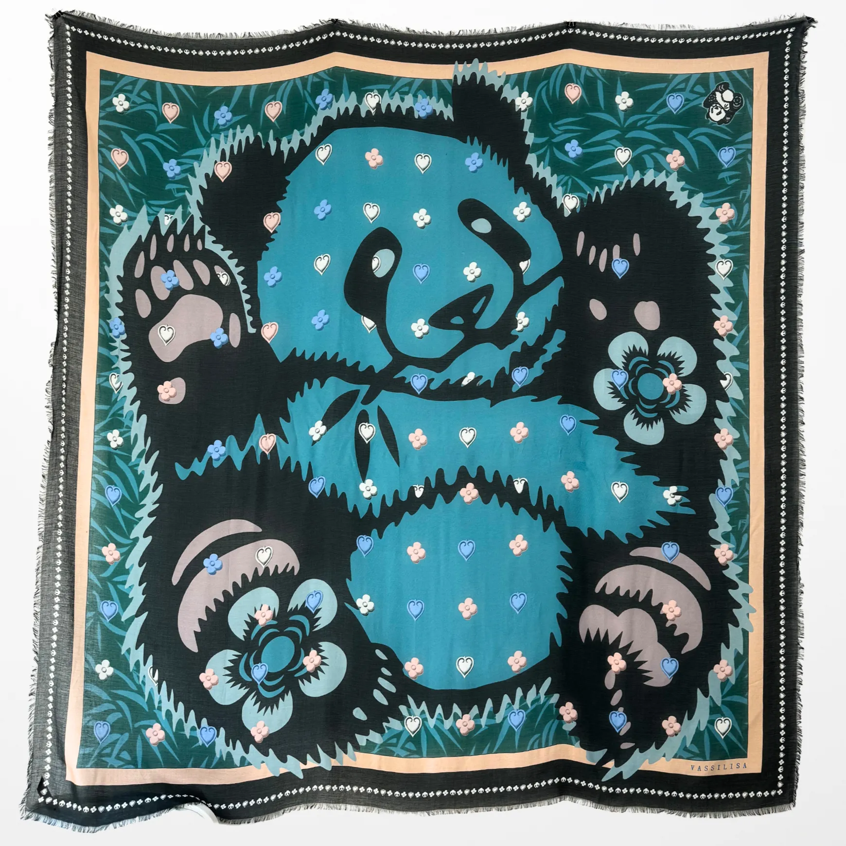 VL-7006 “PANDA LOVE" - VASSILISA DIGITAL PRINT CASHMERE MODAL SCARF. MADE IN ITALY