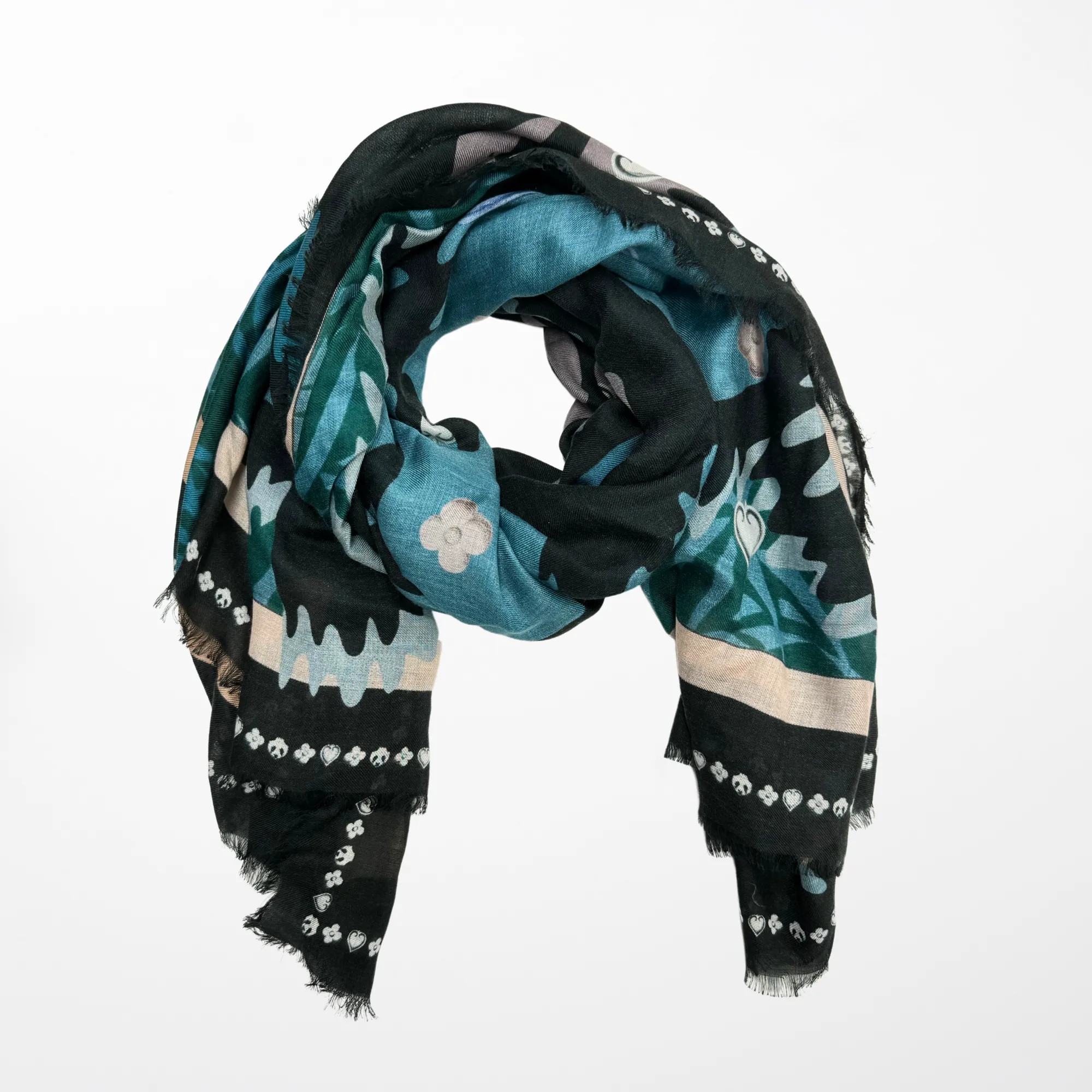 VL-7006 “PANDA LOVE" - VASSILISA DIGITAL PRINT CASHMERE MODAL SCARF. MADE IN ITALY